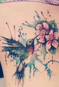 grožio šoninė krūtinė graži avangardo spalvos kolibrio tatuiruotės nuotrauka
