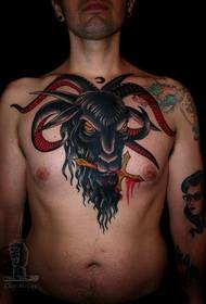 man chest bloody cross sheep head tattoo pattern