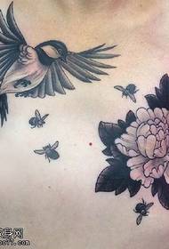 Fine Birds Flowers Tattoo Pattern