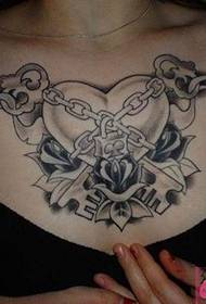 beauty chest wearing 枷 lock heart tattoo picture