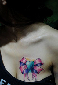 beauty cute heart bow chest tattoo