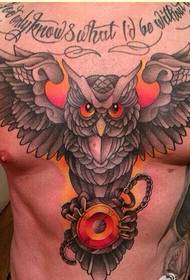 personal male chest owl tattoo pattern picture