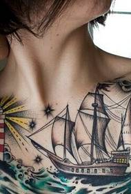 fashion beauty chest lighthouse and sailing tattoo