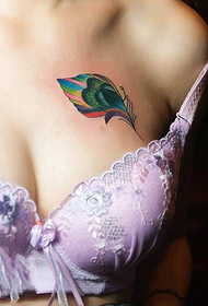 sexy chest peacock feather tattoo
