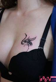 sexy chest red-crowned crane tattoo picture