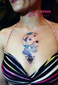 creative moon triangle eye chest tattoo picture