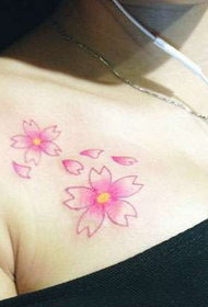 girl clavicle beautiful pink cherry tattoo