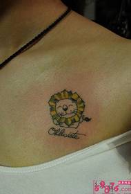 chest cute little lion head tattoo picture