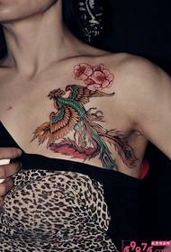 girl chest fire Phoenix tattoo pattern picture