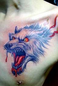 boys chest cool 3D blood wolf tattoo pattern picture