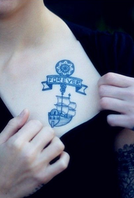 girl blue chest tattoo tattoo