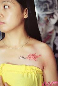 fresh English line goldfish clavicle tattoo picture