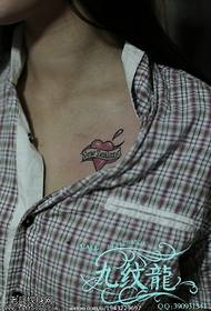 chest Fresh and simple heart-shaped tattoo pattern