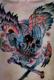 beautiful chestskull wings tattoo pattern