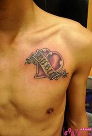 chest red heart tattoo picture