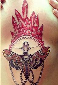 female sexy chest moth tattoo pattern appreciation picture