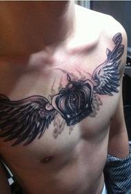front chest cool crown wings tattoo pattern picture