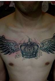 Male front chest cool classic crown wings tattoo works picture