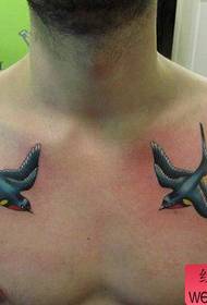 男生胸部好看的彩色小燕子纹身图案