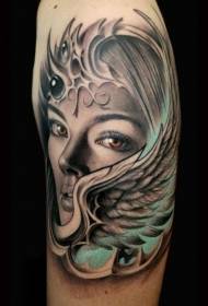 rameno realistické dievča avatar krídla tetovanie vzor