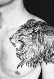 boys shoulder black point streak abstract line small animal lion tattoo picture