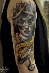 kar vázlat stílusú színes nő és a kígyó tetoválás mintát