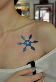 girl chest color totem snowflake tattoo pattern