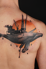 shoulder color whale tattoo pattern