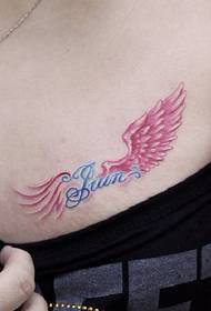 Woman Tattoo Pattern: Chest Color Wings Tattoo Pattern