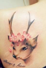 shoulder beautiful deer flower letter color tattoo pattern