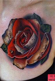 boob European and American color Rose tattoo pattern