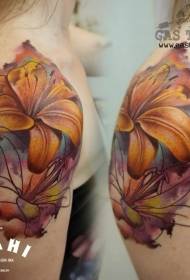 skulder Uafsluttet tatoveringsmønster med farvet lilje