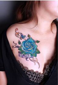 girls front chest fashion good-looking color rose tattoo picture