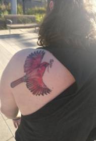 back shoulder tattoo girl on the shoulders of colored bird tattoo pictures