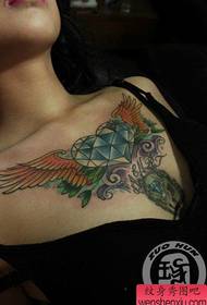 girls chest beautiful diamond wings tattoo pattern