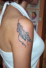 girl shoulder feather amulet Tattoo pattern