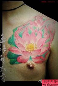 Men's chest-only pink lotus tattoo pattern