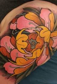 shoulder new school style color large flower tattoo