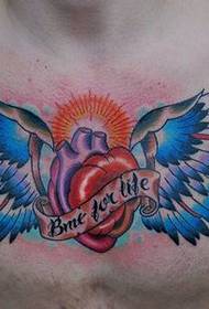 man's chest cool wings heart tattoo pattern