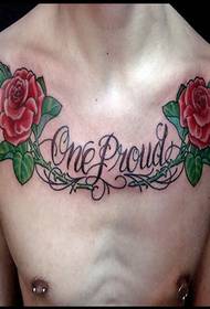 personality small fresh male chest Nice-looking rose tattoo picture