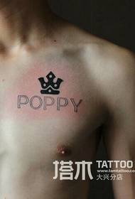 Men's chest crown totem letter tattoo