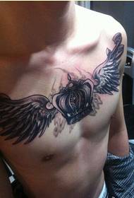 classic man front chest cool crown wings tattoo pattern picture