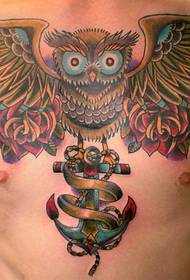 მამრობითი გულმკერდის დომინირების owl tattoo