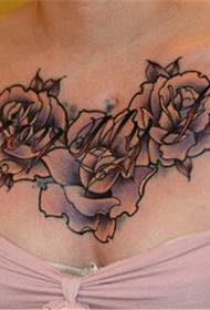 female chest big V rose letter tattoo pattern