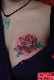 girl chest color rose tattoo tattoo