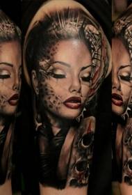 Grote kleuren meisje en schedel tattoo patroon