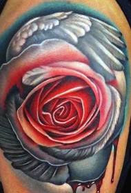 shoulders with gorgeous painted roses and wings tattoo pattern