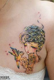 breast color girl swallow tattoo pattern