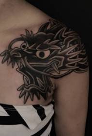 плечо простая татуировка девушка плечо черный дракон картина тату