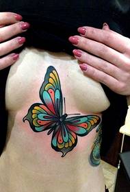 性感女性胸口好看的彩色蝴蝶纹身图片图片